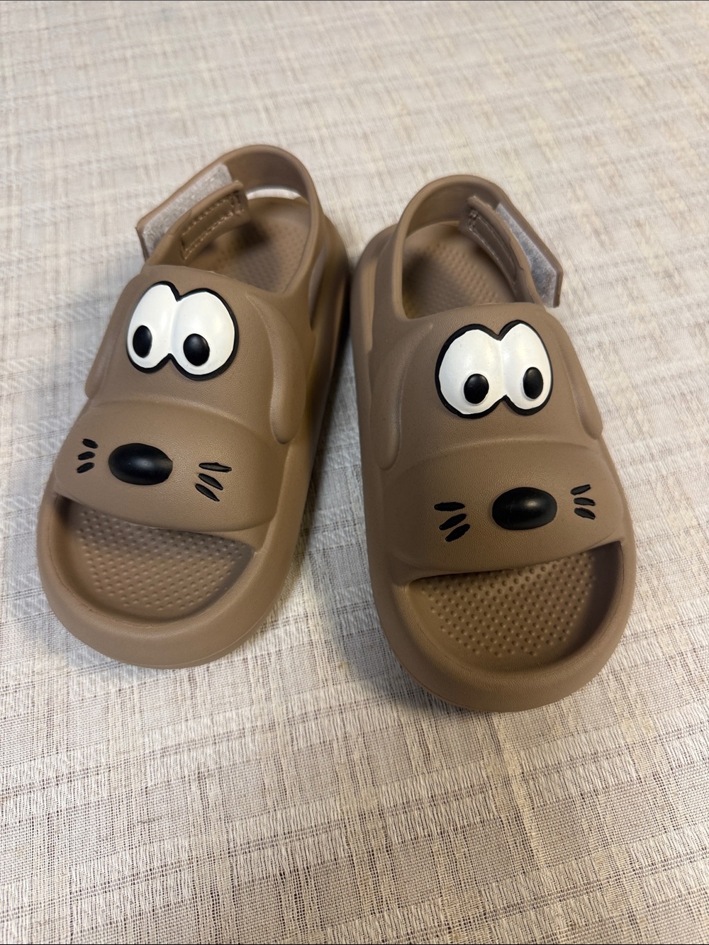 Wonderkids Brown Cartoon Dog Sandals with Velcro Strap